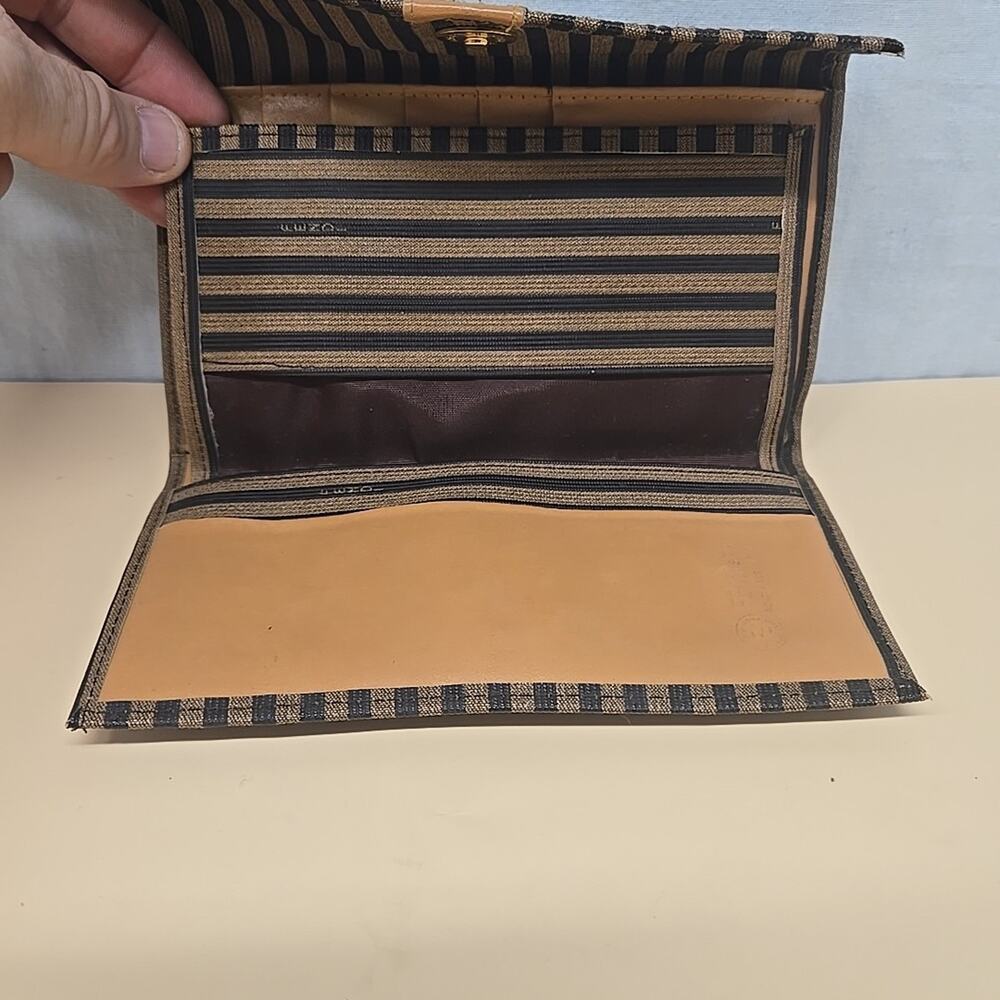 Fendi Striped Pequin Long Tri Fold Checkbook Wallet Vintage Glam - Picture 7 of 16